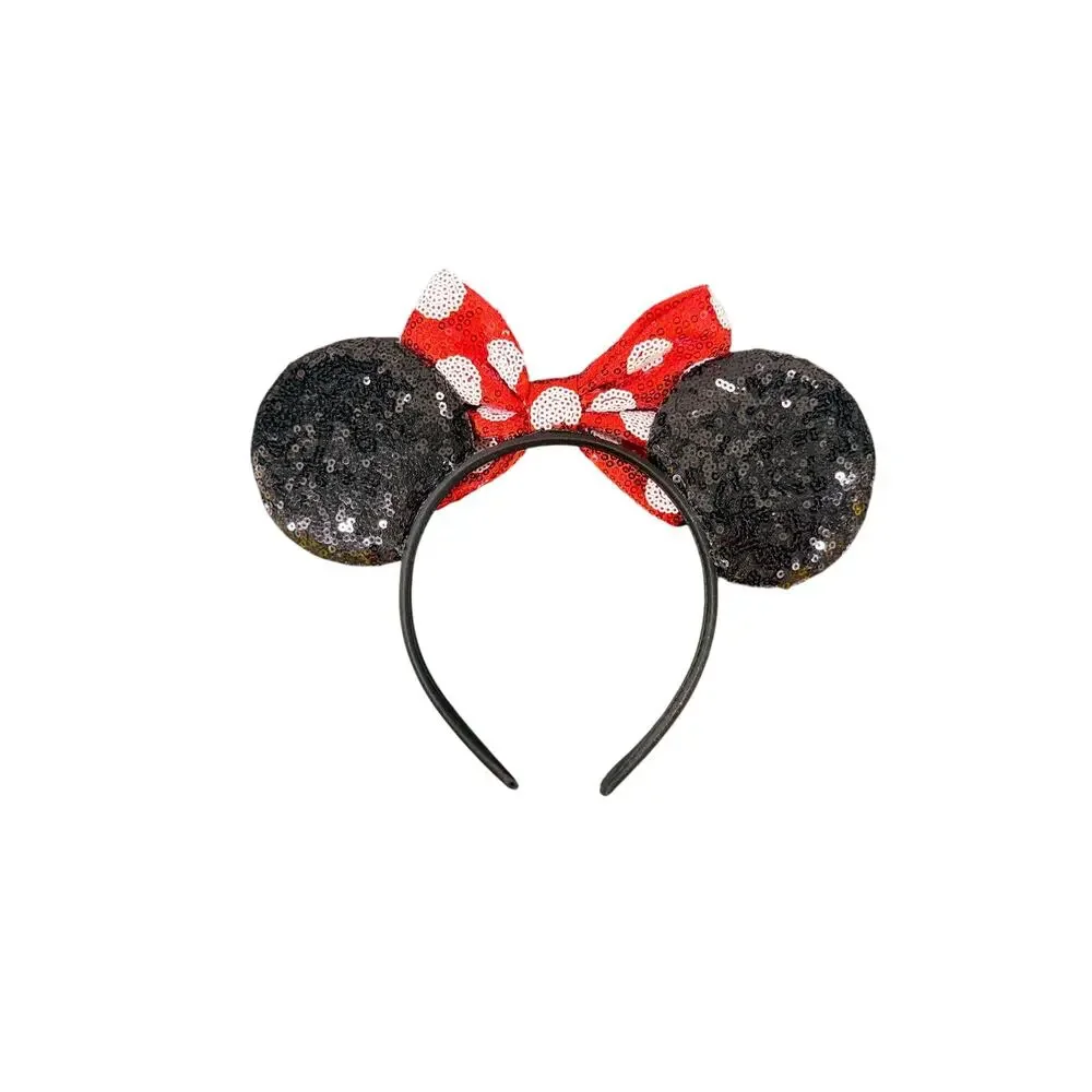 Disney Minnie Mouse Ears Headband Polka Dot Bow Black Sequin Parks‎